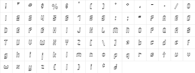 Archery Black Outline Italic  glyph index