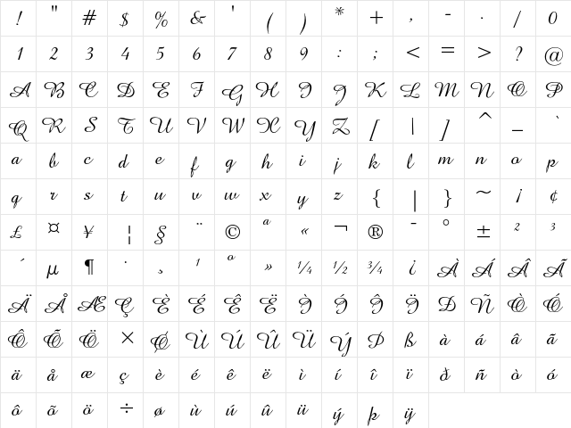 Amazone Regular  glyph index