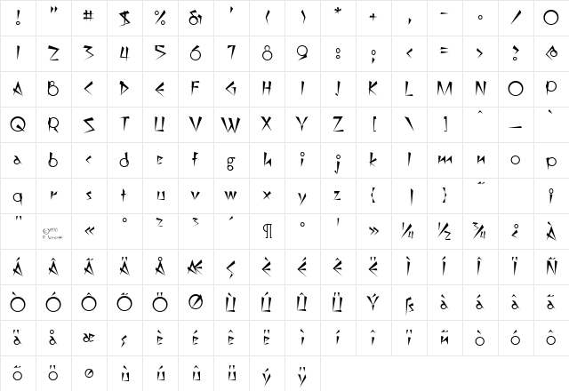 Demotte Regular  glyph index