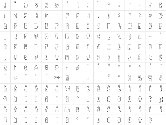 Bog Beast Outline Regular  glyph index