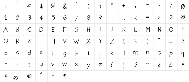 Designer Notes Regular  glyph index