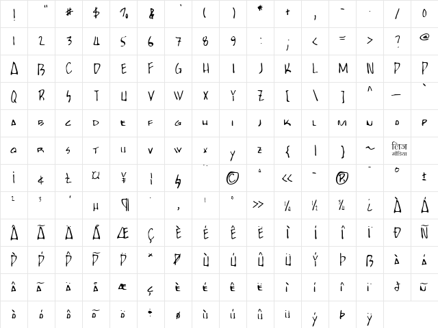 LEHN025 Regular  glyph index