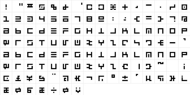 RSUltraLine Regular  glyph index