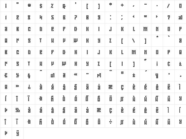 Axis Regular  glyph index