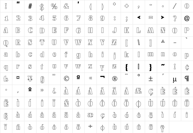 DekoblackOpen Regular  glyph index