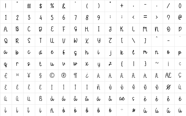 Happy Wedding Regular  glyph index