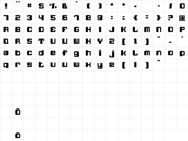 QuatronFat Regular  glyph index