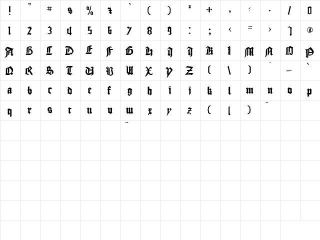 SERB Regular  glyph index