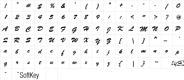 Spray Script Regular  glyph index