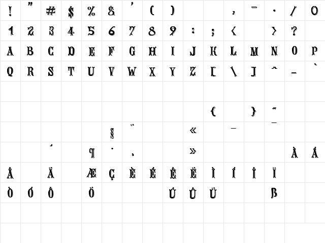 Bujardet Shadow Regular  glyph index