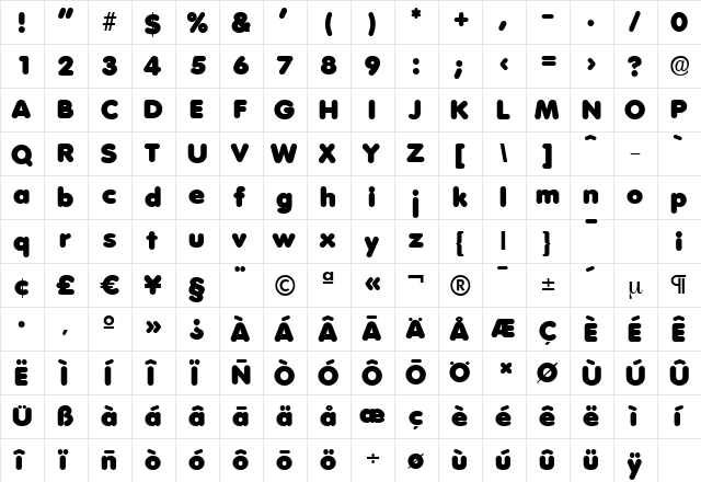 VolkswagenSerial-Black Regular  glyph index