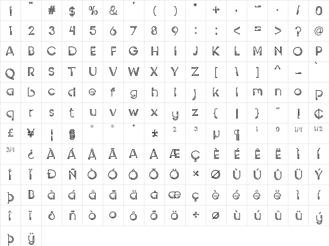 INDEPENDENT Regular  glyph index