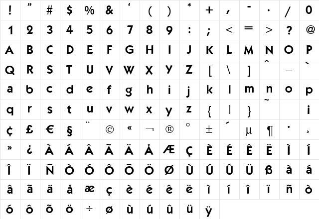 K792-Geometrical-Demi Regular  glyph index