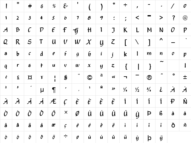 Champion Regular  glyph index