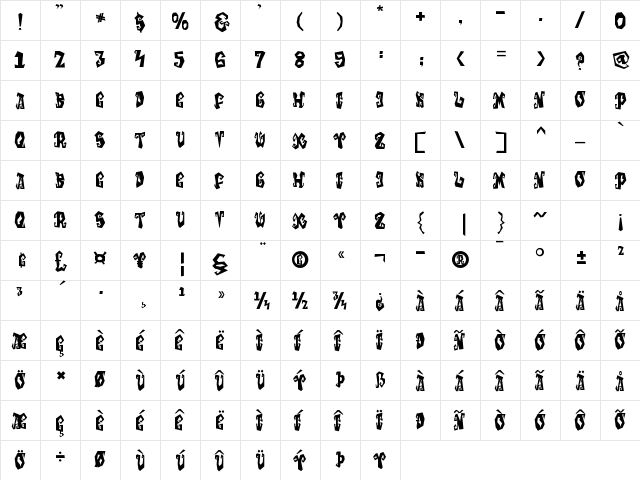 Creepy Garden Personal Use Regular  glyph index