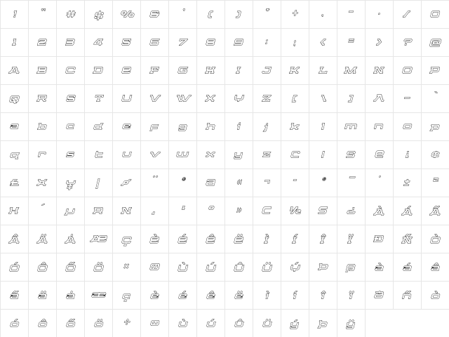Cydonia Century Outline Italic Outline Italic  glyph index