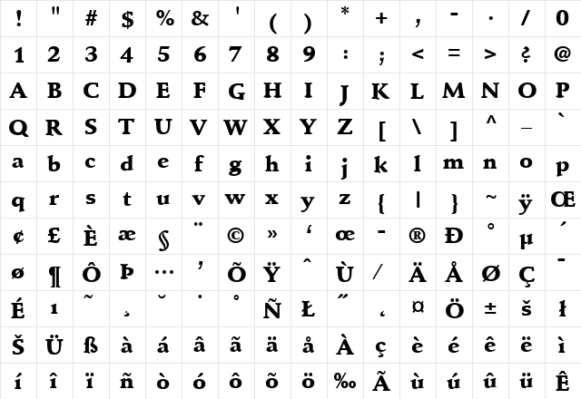 StempelSchneidler-Black Regular  glyph index