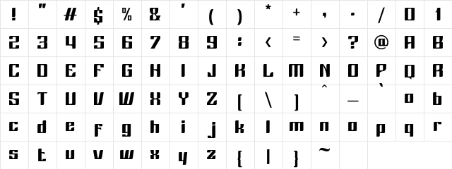 Nexhope Regular  glyph index