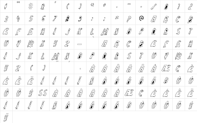 Groovy Ghosties Regular  glyph index