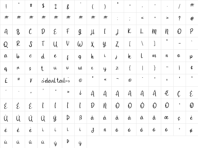 Devil Tail - Personal Use Regular  glyph index