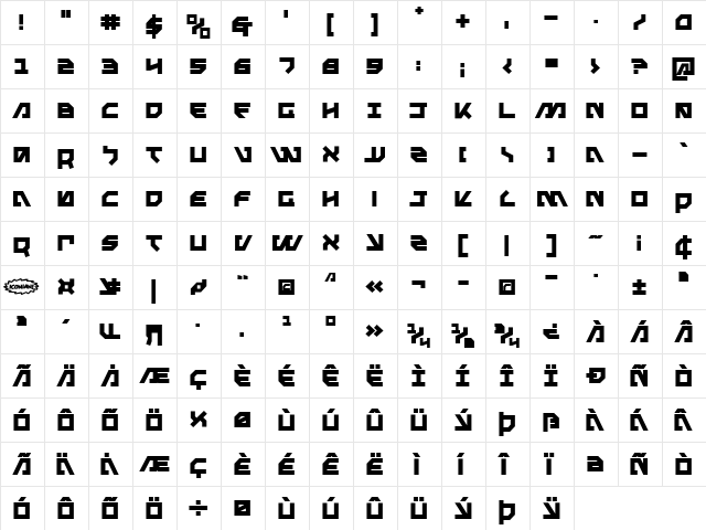 Metal Storm Bold Bold  glyph index