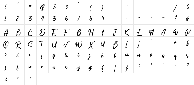 Bassheads Regular  glyph index