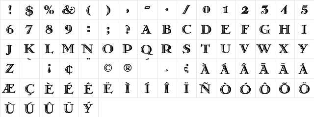 Greco Adornado  glyph index