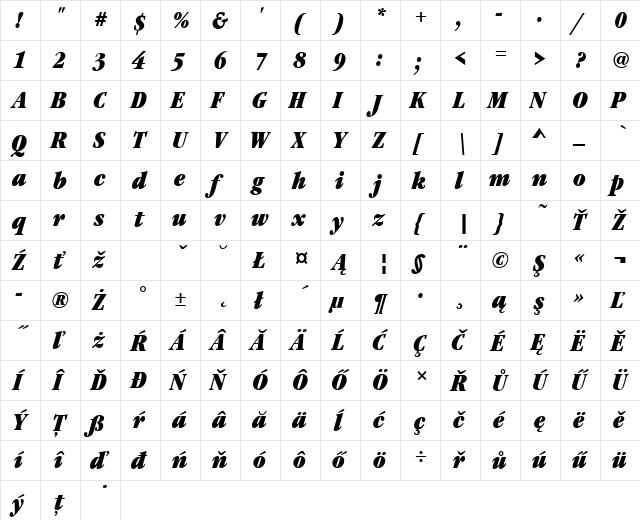 GaramondItcTEEUltCon Italic  glyph index