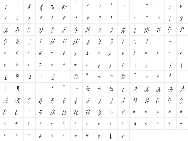 delthami Regular  glyph index