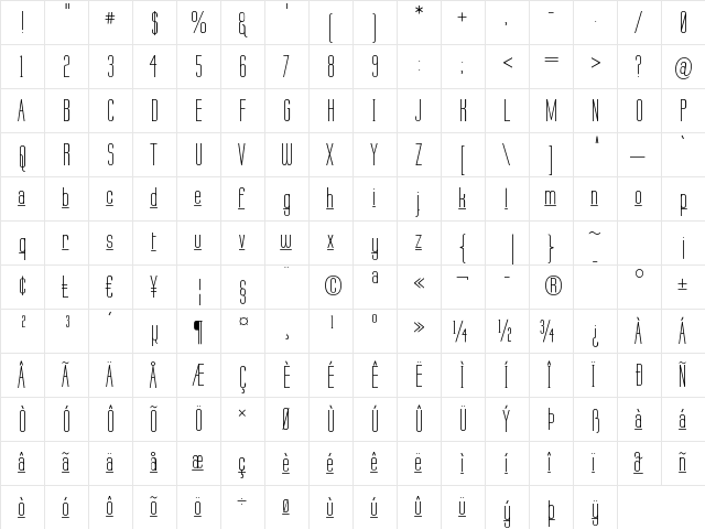 Labtop Underline Regular  glyph index