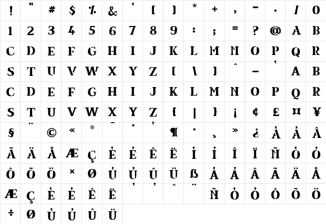 equil Regular  glyph index