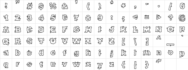 Scrap Splash Regular  glyph index