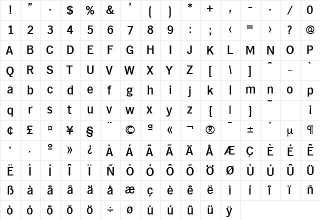 Hamburg-Serial-Medium Regular  glyph index