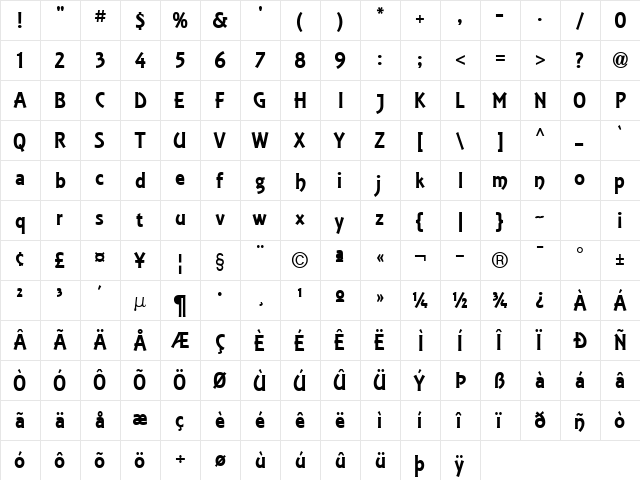 Equinox ICG Regular  glyph index