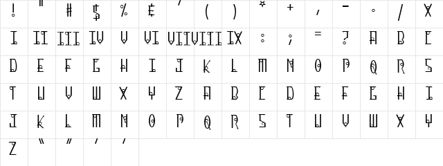 Thirteen O Clock Regular  glyph index