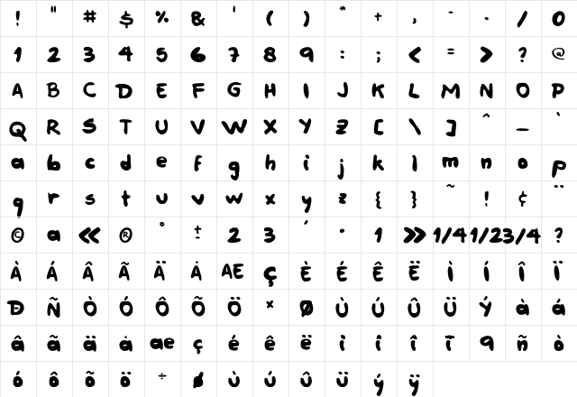 Prope Regular  glyph index