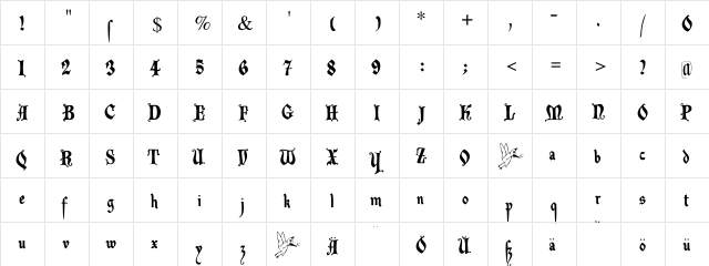 DecadentaFrax Regular  glyph index
