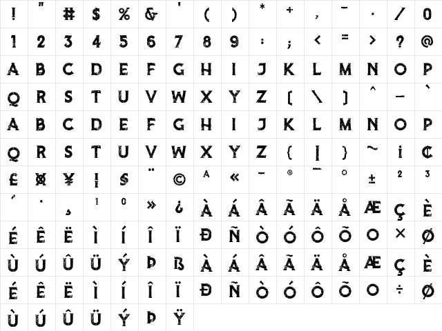 Vanrott Destroy Regular  glyph index