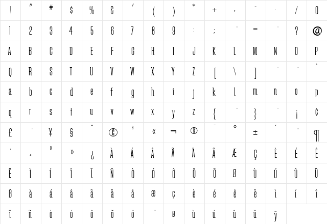 SchindlerLight Roman  glyph index