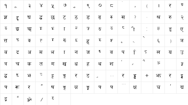 Kantipur Regular  glyph index