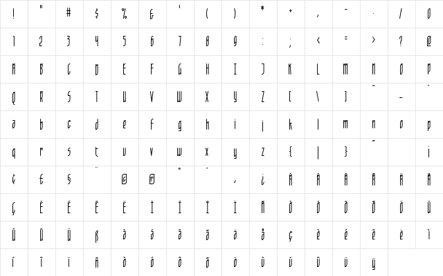 Leaflet Light Regular  glyph index