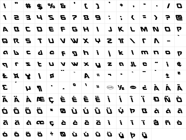 USAngel Leftalic Italic  glyph index