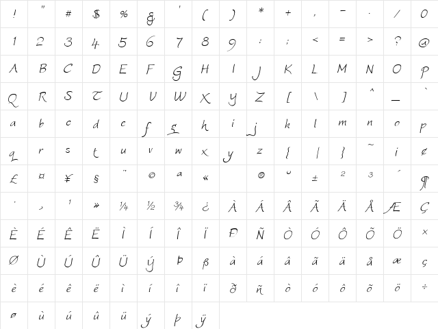 WorstveldSlingExtra2Oblique Regular  glyph index