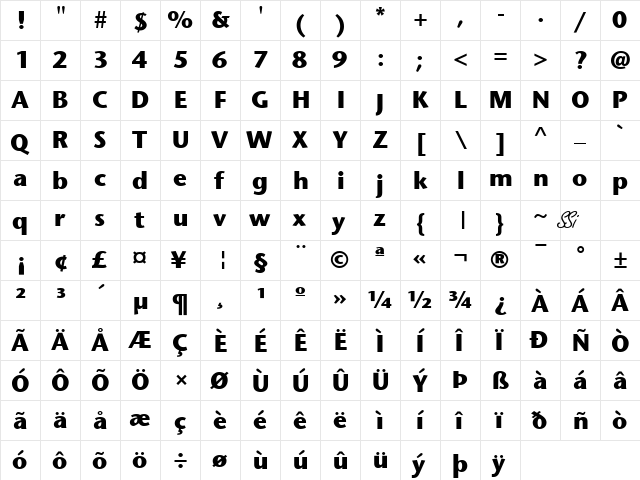 Mesouran Sans Black SSi Bold  glyph index