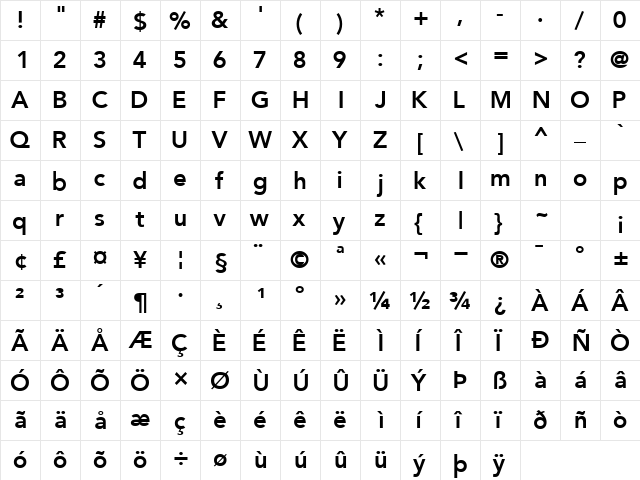 ExpoSSK Bold  glyph index