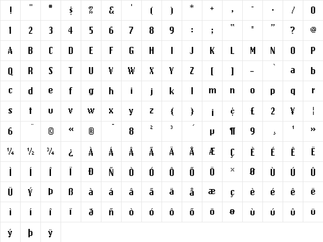 EmigreTen Regular  glyph index