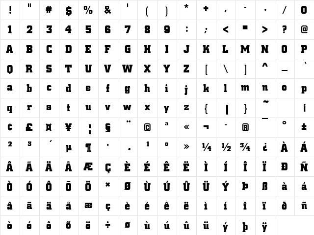 CityDBol Regular  glyph index