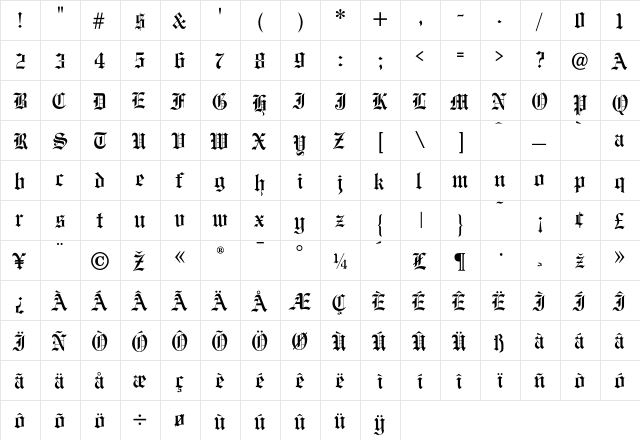 EngraversOldEnglish Regular  glyph index