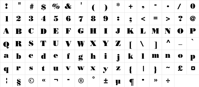 BorjomiBlackC Regular  glyph index
