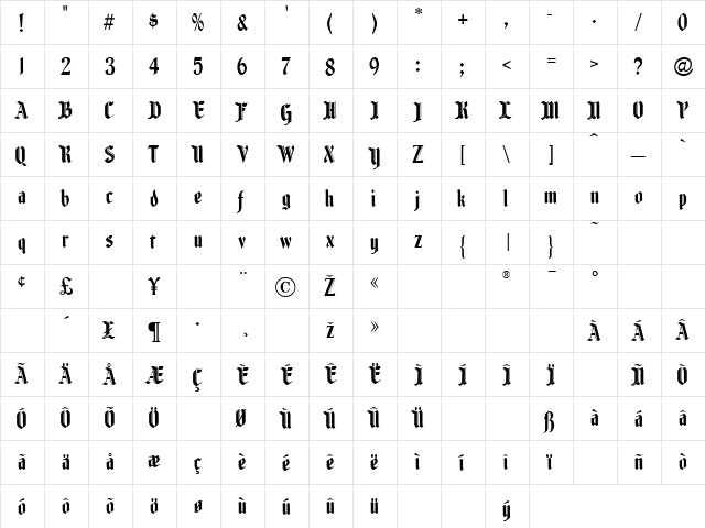 Fenwick Regular  glyph index